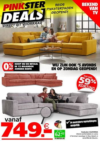 Promoties Hoeksalon california - Huismerk - Seats and Sofas - Geldig van 22/05/2023 tot 29/05/2023 bij Seats and Sofas