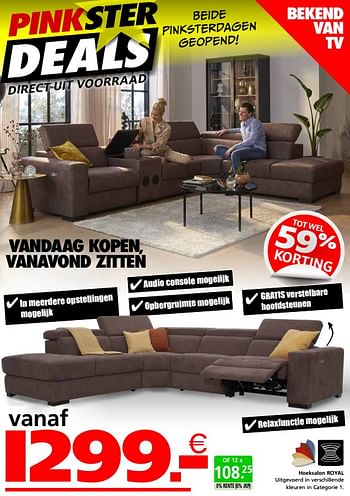 Promoties Hoeksalon royal - Huismerk - Seats and Sofas - Geldig van 22/05/2023 tot 29/05/2023 bij Seats and Sofas