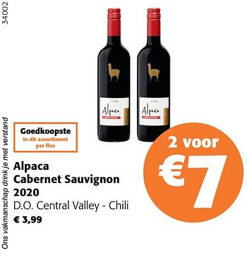Promoties Alpaca cabernet sauvignon 2020 d.o. central valley - chili - Rode wijnen - Geldig van 17/05/2023 tot 30/05/2023 bij Colruyt