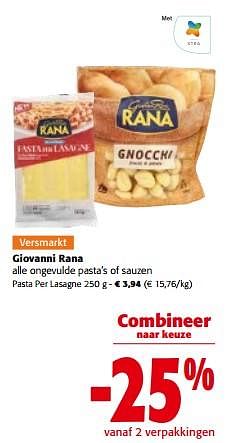 Promoties Giovanni rana pasta per lasagne - Giovanni rana - Geldig van 17/05/2023 tot 30/05/2023 bij Colruyt