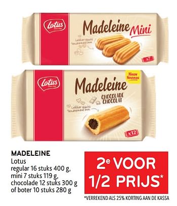 Promoties Madeleine lotus 2e voor 1-2 prijs - Lotus Bakeries - Geldig van 31/05/2023 tot 13/06/2023 bij Alvo