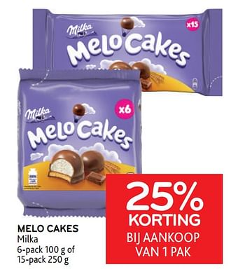 Promoties Melo cakes milka 25% korting bij aankoop van 1 pak - Milka - Geldig van 31/05/2023 tot 13/06/2023 bij Alvo