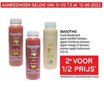 Promoties Smoothie food boulevard 2e voor 1-2 prijs - Food Boulevard - Geldig van 31/05/2023 tot 06/06/2023 bij Alvo