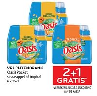 Vruchtendrank oasis pocket 2+1 gratis-Oasis