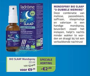 Promoties Bio slaap mondspray - Ladrome - Geldig van 01/06/2023 tot 30/06/2023 bij Mannavita