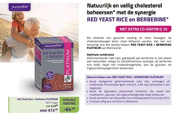 Promotions Red yeast rice + berberine platinum - Mannavital - Valide de 01/06/2023 à 30/06/2023 chez Mannavita