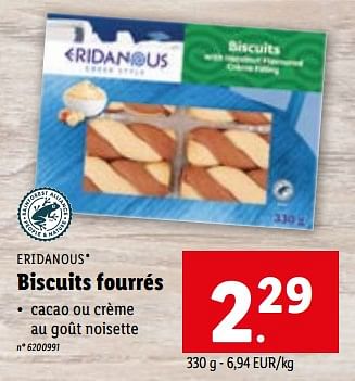 Promotions Biscuits fourrés - Eridanous - Valide de 24/05/2023 à 30/05/2023 chez Lidl