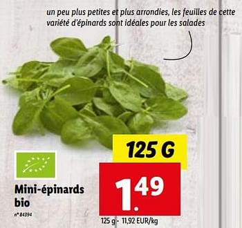 Promoties Mini-épinards bio - Huismerk - Lidl - Geldig van 24/05/2023 tot 30/05/2023 bij Lidl