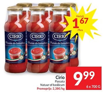 Promoties Cirio passata natuur of basilicum - CIRIO - Geldig van 23/05/2023 tot 29/05/2023 bij Intermarche