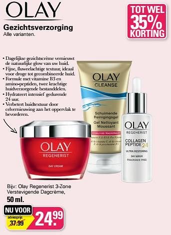 Promoties Olay regenerist 3-zone verstevigende dagcrème - Olay - Geldig van 17/05/2023 tot 03/06/2023 bij De Online Drogist
