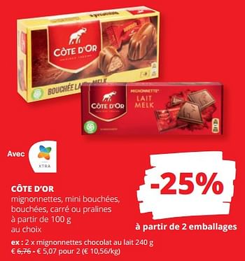 Promotions Côte d’or mignonnettes chocolat au lait - Cote D'Or - Valide de 18/05/2023 à 31/05/2023 chez Spar (Colruytgroup)