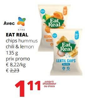 Promotions Eat real chips hummus chili + lemon - Eat Real - Valide de 18/05/2023 à 31/05/2023 chez Spar (Colruytgroup)