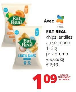 Promotions Eat real chips lentilles au sel marin - Eat Real - Valide de 18/05/2023 à 31/05/2023 chez Spar (Colruytgroup)