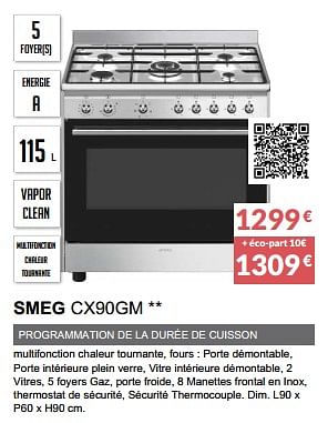 Promotions Centre de cuisson smeg cx90gm - Smeg - Valide de 31/03/2023 à 30/09/2023 chez Copra