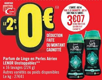 Promotions Parfum de linge en perles aérien lenor unstoppables - Lenor - Valide de 22/05/2023 à 04/06/2023 chez Géant Casino
