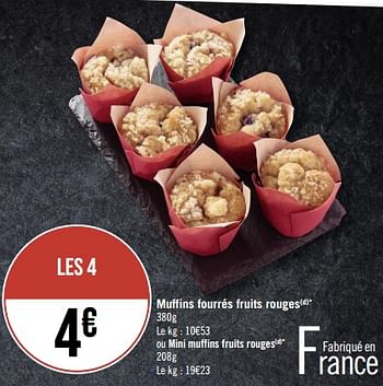 Promotions Muffins fourrés fruits rouges - Produit Maison - Géant Casino - Valide de 22/05/2023 à 04/06/2023 chez Géant Casino