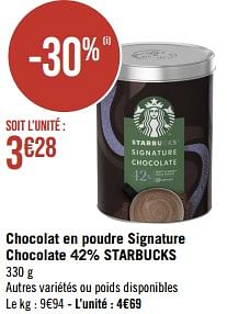 Promotions Chocolat en poudre signature chocolate 42% starbucks - Starbucks - Valide de 22/05/2023 à 04/06/2023 chez Géant Casino