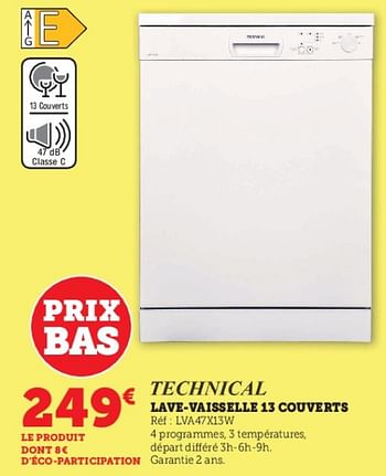 Promotions Techni-cal lave-vaisselle 13 couverts lva47x13w - Techni-Cal - Valide de 16/05/2023 à 28/05/2023 chez Super U