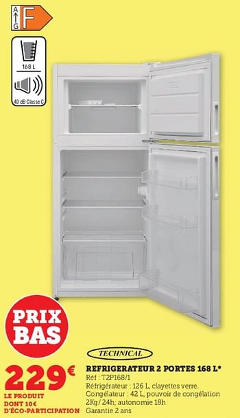 Promotions Techni-cal refrigerateur 2 portes t2p168-1 - Techni-Cal - Valide de 16/05/2023 à 28/05/2023 chez Super U