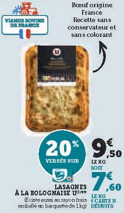 Promotions Lasagnes à la bolognaise u - Produit Maison - Super U - Valide de 16/05/2023 à 28/05/2023 chez Super U