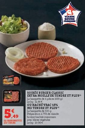 Promotions Soirée burger classic extra moelleux tendre et plus - Tend're & Plus - Valide de 16/05/2023 à 28/05/2023 chez Super U