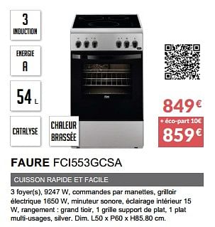 Promotions Cuisinière induction faure fci553gcsa - Faure - Valide de 31/03/2023 à 30/09/2023 chez Copra