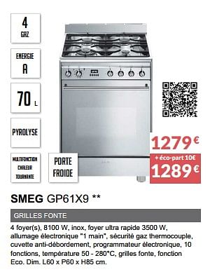 Promoties Cuisinière mixte smeg gp61x9 - Smeg - Geldig van 31/03/2023 tot 30/09/2023 bij Copra