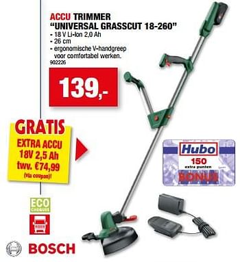 Promoties Bosch accu trimmer universal grasscut 18-260 - Bosch - Geldig van 24/05/2023 tot 04/06/2023 bij Hubo