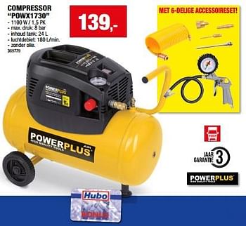 Promotions Powerplus compressor powx1730 - Powerplus - Valide de 24/05/2023 à 04/06/2023 chez Hubo