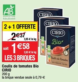 Promotions Coulis de tomates bio cirio - CIRIO - Valide de 23/05/2023 à 28/05/2023 chez Migros