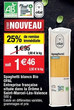 Promotions Spaghetti blancs bio ofal - Ofal - Valide de 23/05/2023 à 28/05/2023 chez Migros