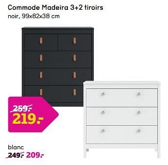 Promotions Commode madeira 3+2 tiroirs - Produit maison - Leen Bakker - Valide de 22/05/2023 à 30/06/2023 chez Leen Bakker