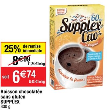 Promotions Boisson chocolatée sans gluten supplex - Supplex Cao - Valide de 23/05/2023 à 28/05/2023 chez Migros