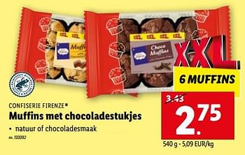 Promoties Muffins met chocoladestukjes - Confiserie Firenze - Geldig van 31/05/2023 tot 06/06/2023 bij Lidl