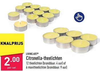 Promoties Citronella-theelichten - Living Art - Geldig van 03/06/2023 tot 09/06/2023 bij Aldi
