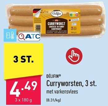 Promoties Curryworsten - Delifin - Geldig van 02/06/2023 tot 09/06/2023 bij Aldi