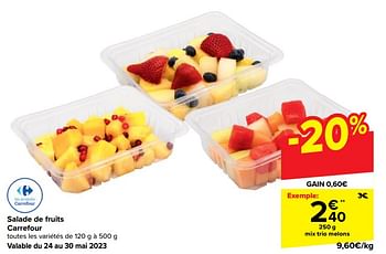 Promotions Salade de fruits carrefour mix trio melons - Produit maison - Carrefour  - Valide de 24/05/2023 à 05/06/2023 chez Carrefour