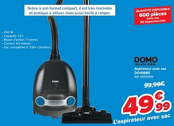 Promoties Domo elektro aspirateur avec sac do1098s - Domo elektro - Geldig van 24/05/2023 tot 30/05/2023 bij Carrefour