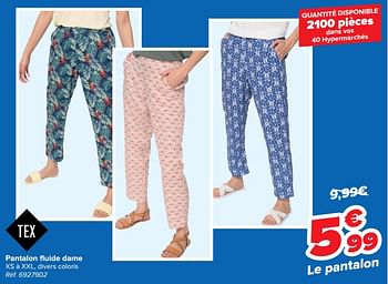 Promoties Pantalon fluide dame - Tex - Geldig van 24/05/2023 tot 30/05/2023 bij Carrefour