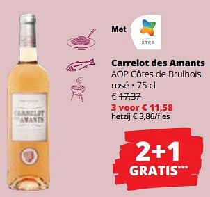 Promoties Carrelot des amants aop côtes de brulhois rosé - Rosé wijnen - Geldig van 01/06/2023 tot 14/06/2023 bij Spar (Colruytgroup)