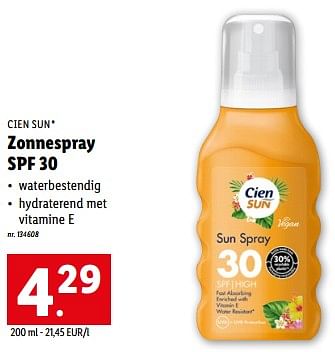 Promoties Zonnespray spf 30 - Cien sun - Geldig van 31/05/2023 tot 06/06/2023 bij Lidl