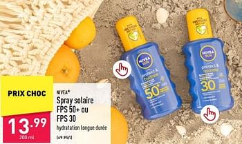 Promotions Spray solaire fps 50+ ou fps 30 - Nivea - Valide de 02/06/2023 à 09/06/2023 chez Aldi