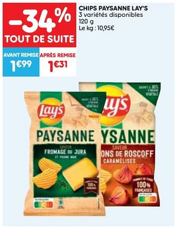 Promotions Chips paysanne lay`s - Lay's - Valide de 24/05/2023 à 30/05/2023 chez Leader Price