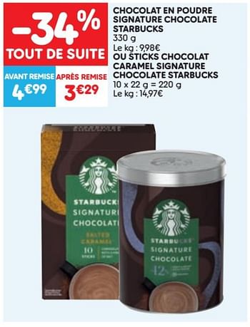 Promotions Chocolat en poudre signature chocolate starbucks - Starbucks - Valide de 24/05/2023 à 30/05/2023 chez Leader Price