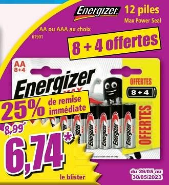 Promotions 12 piles max power seal - Energizer - Valide de 24/05/2023 à 30/05/2023 chez Norma