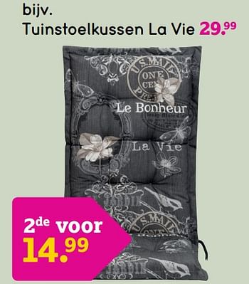 Promoties Tuinstoelkussen la vie - Huismerk - Leen Bakker - Geldig van 22/05/2023 tot 30/06/2023 bij Leen Bakker
