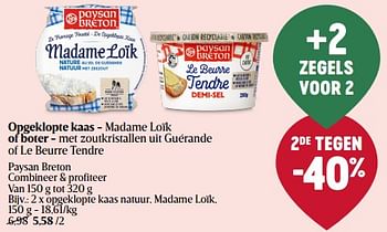 Promoties Opgeklopte kaas natuur, madame loïk - Paysan Breton - Geldig van 25/05/2023 tot 31/05/2023 bij Delhaize