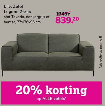 Promotions Zetel lugano 2-zits - Produit maison - Leen Bakker - Valide de 22/05/2023 à 30/06/2023 chez Leen Bakker