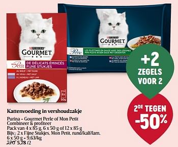 Promoties Kattenvoeding in vershoudzakje purina - gourmet fijne stukjes, mon petit, rund-kalf-lam - Purina - Geldig van 25/05/2023 tot 31/05/2023 bij Delhaize