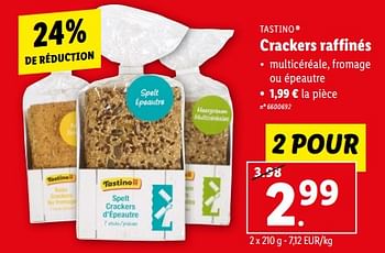 Promotions Crackers raffinés - Tastino - Valide de 31/05/2023 à 06/06/2023 chez Lidl
